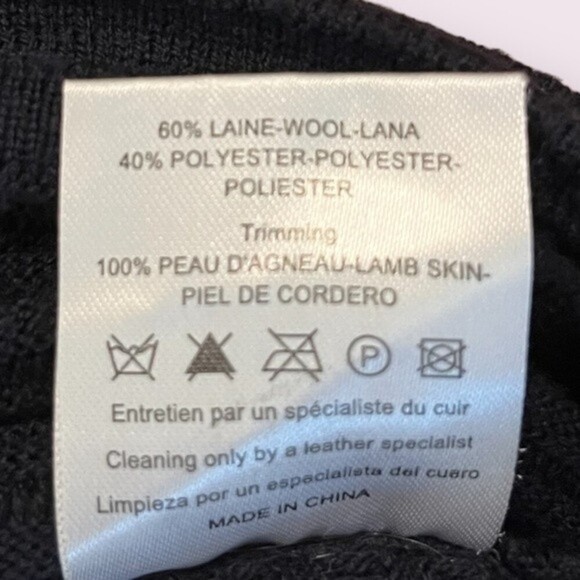 Sandro Paris Wool Sweater Ribbed Navy Black Leather Sleeves Womens Size Small - Picture 9 of 9